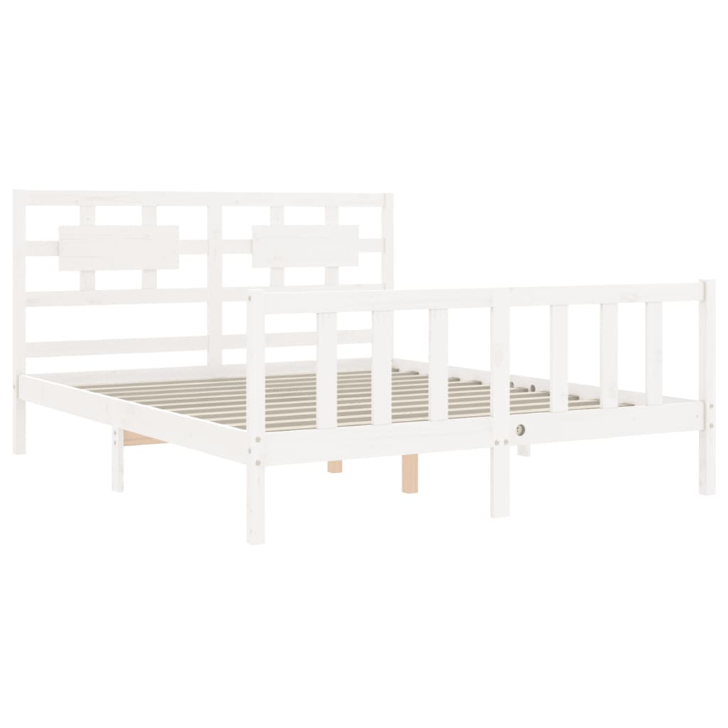 vidaXL Bedframe met hoofdbord massief hout wit 160x200 cm