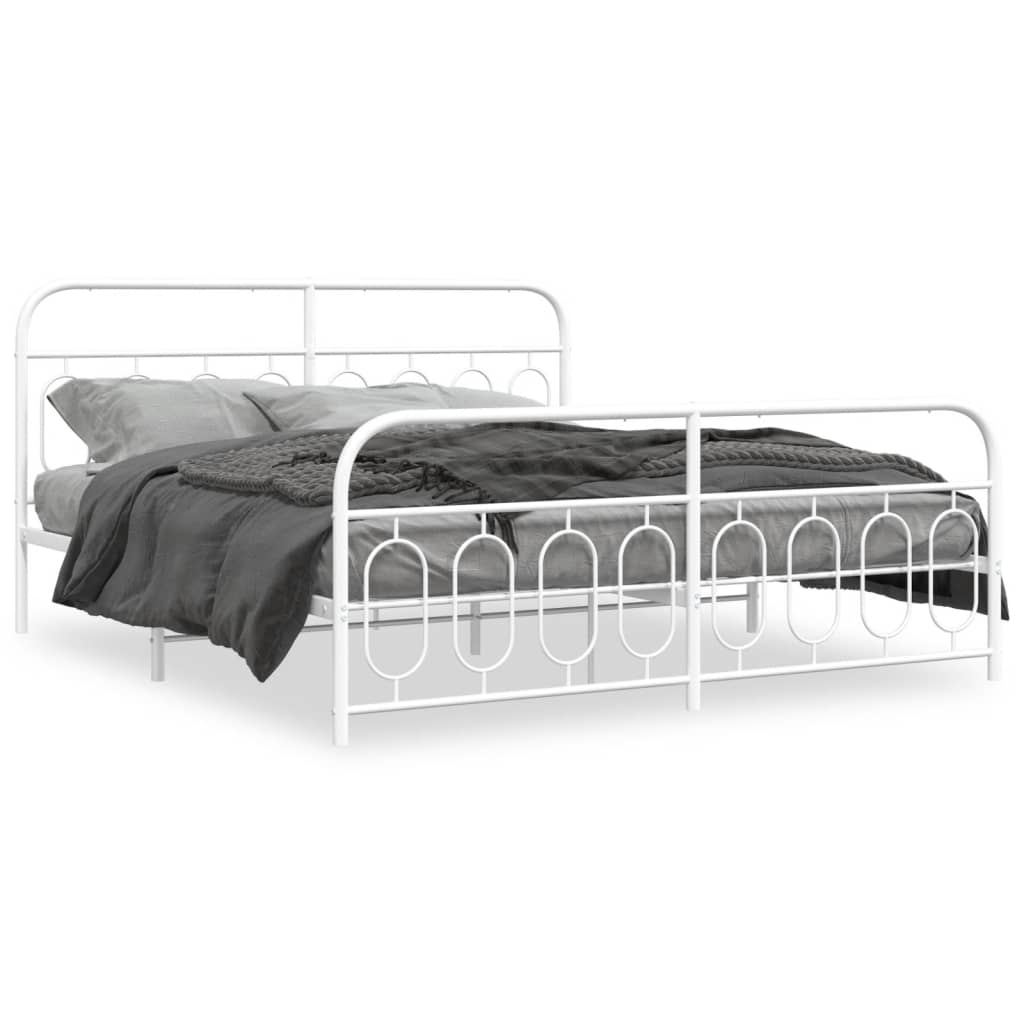 vidaXL Bedframe met hoofd- en voeteneinde metaal wit 183x213 cm