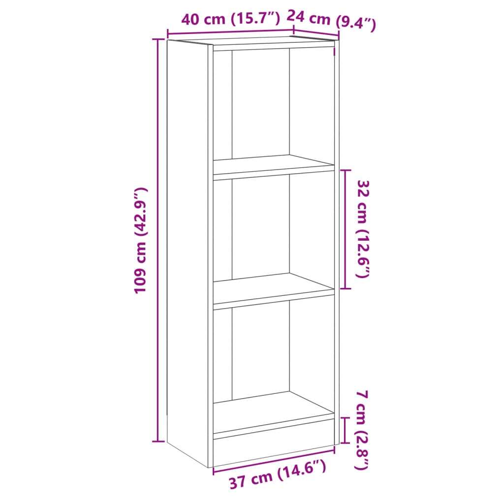 vidaXL Boekenkast met 3 schappen 40x24x109 cm bewerkt hout betongrijs