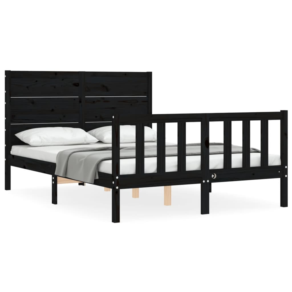 vidaXL Bedframe met hoofdbord massief hout zwart