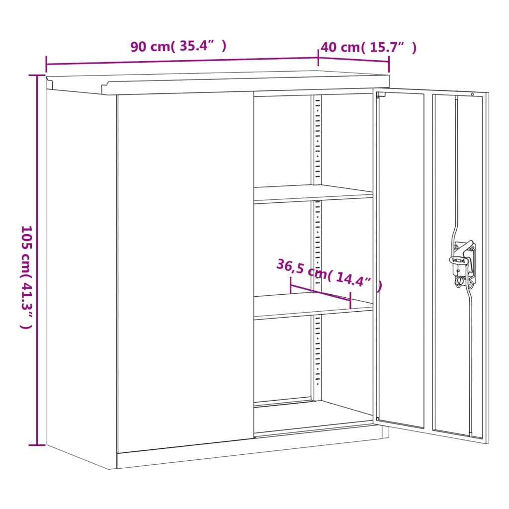 vidaXL Archiefkast 90x40x145 cm staal wit