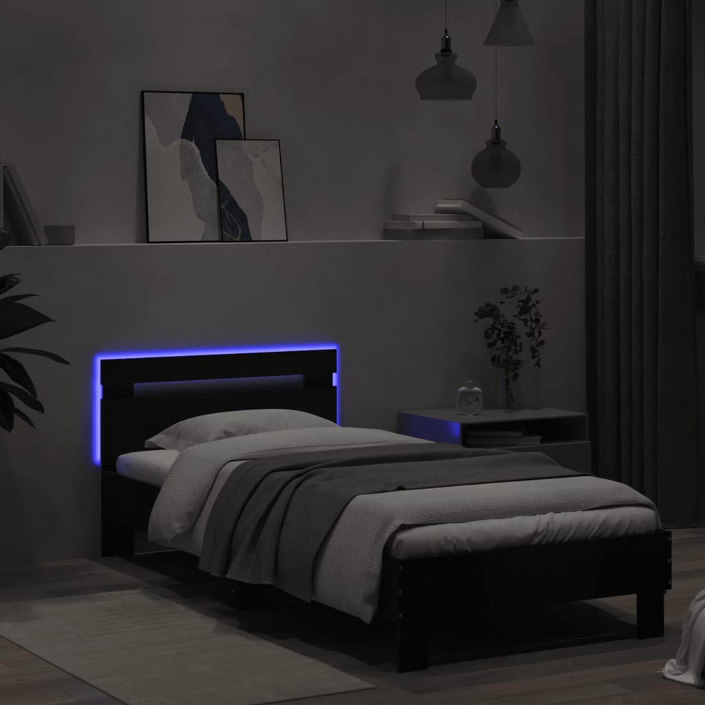 vidaXL Bedframe met hoofdbord en LED-verlichting zwart 90x200 cm