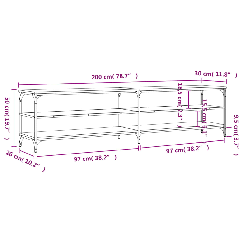 vidaXL Tv-meubel 200x30x50 cm bewerkt hout metaal zwart