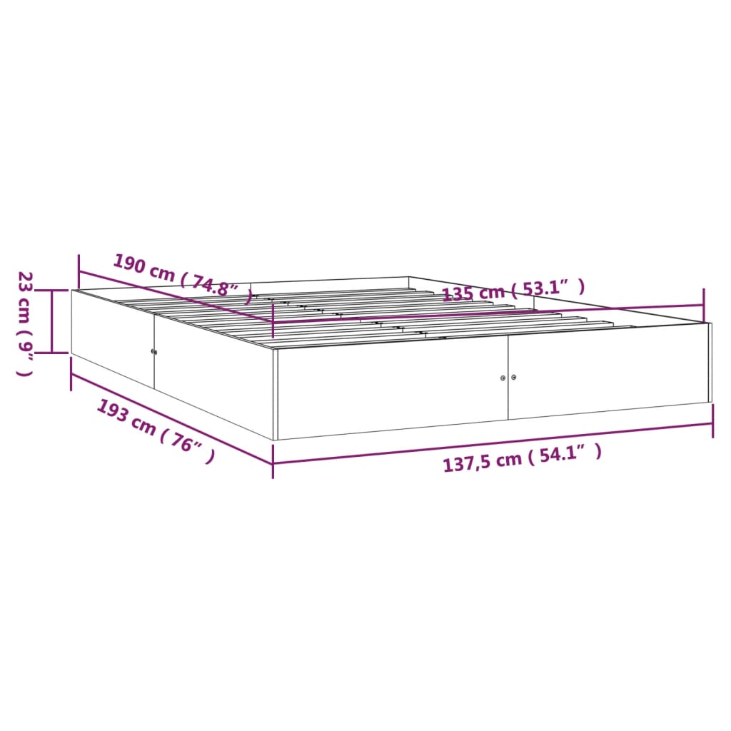 vidaXL Bedframe massief hout 135x190 cm