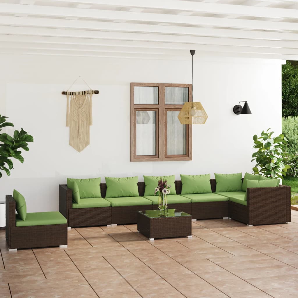 vidaXL 8-delige Loungeset met kussens poly rattan bruin