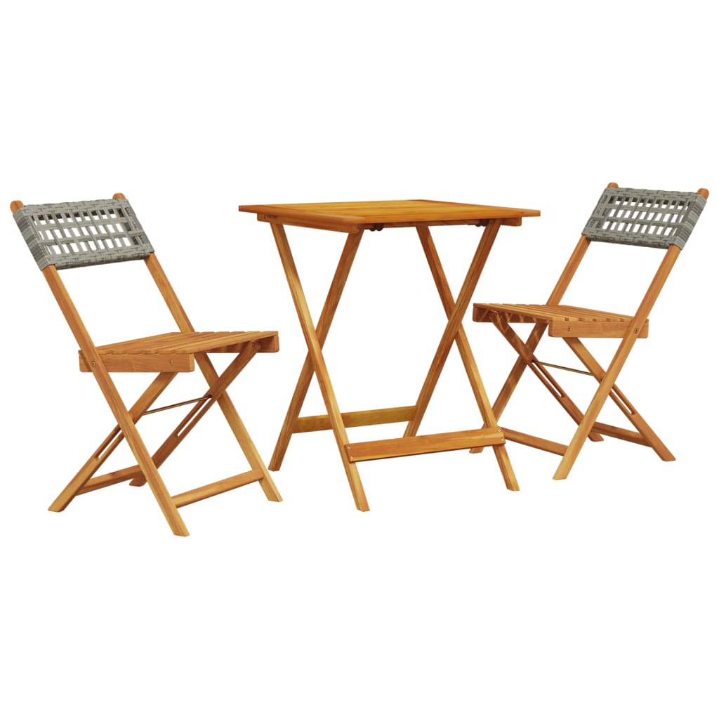 vidaXL 3-delige Bistroset poly rattan en massief hout grijs