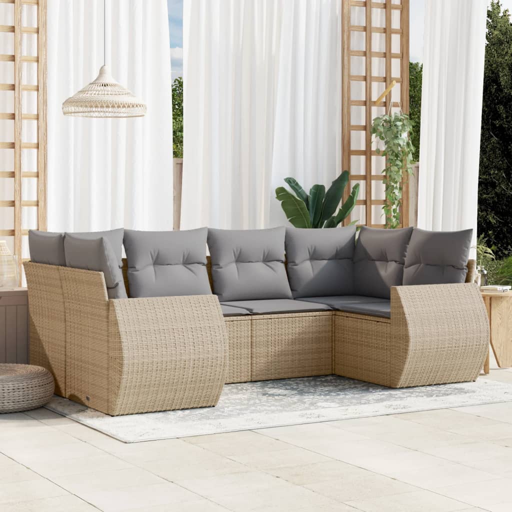 vidaXL 6-delige Loungeset met kussens poly rattan beige