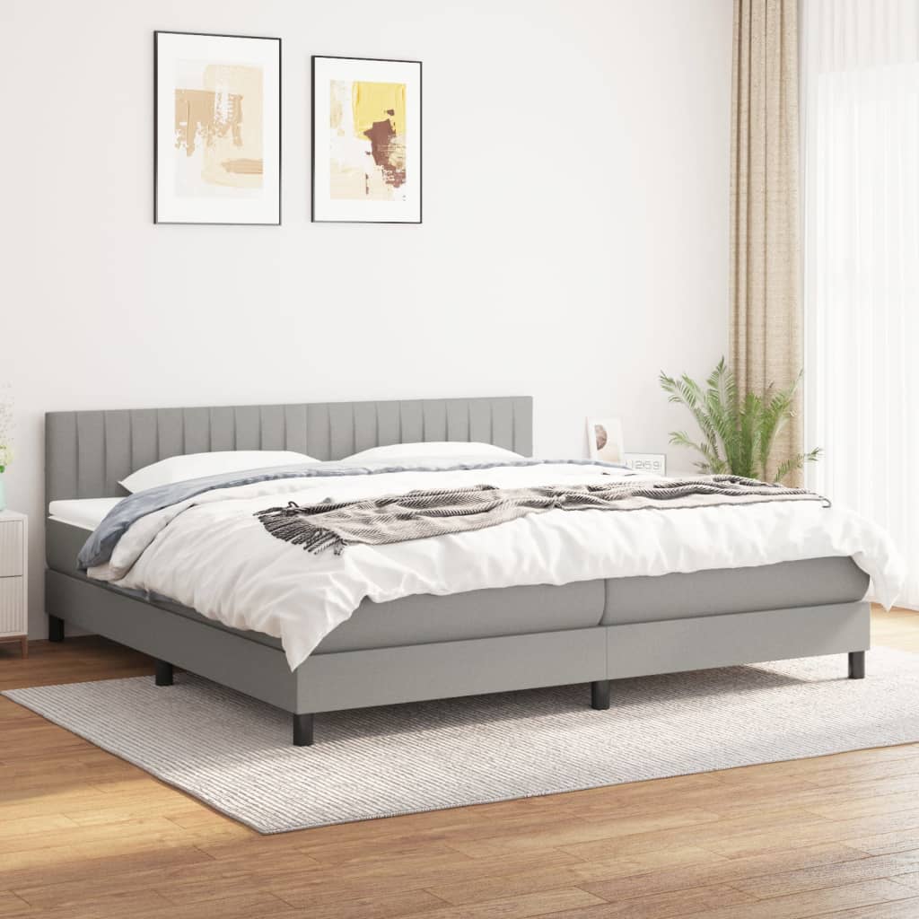 vidaXL Boxspring met matras stof lichtgrijs 200x200 cm