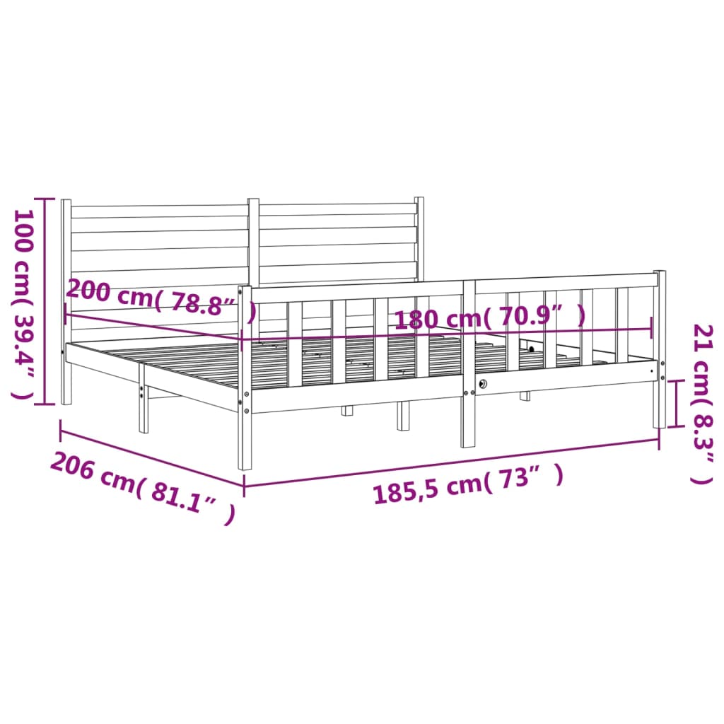 vidaXL Bedframe met hoofdbord massief hout wit 180x200 cm