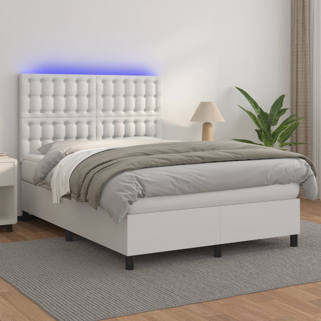 vidaXL Boxspring met matras en LED kunstleer wit 140x200 cm