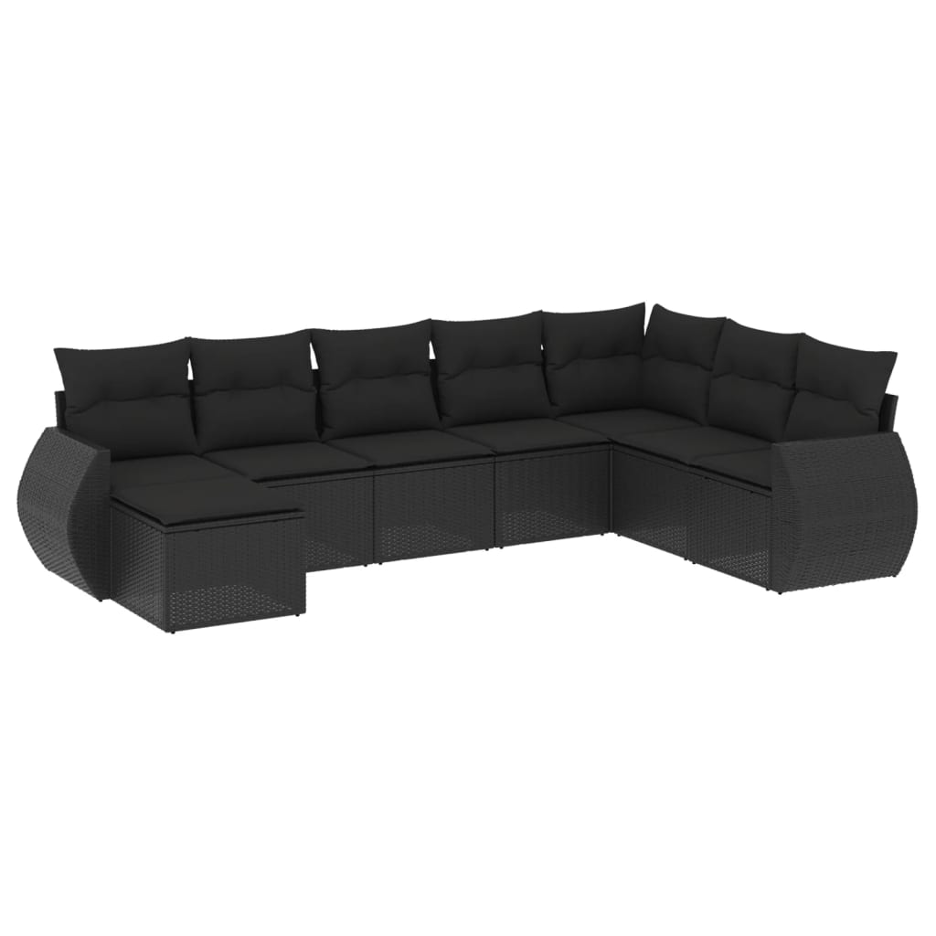 vidaXL 8-delige Loungeset met kussens poly rattan zwart