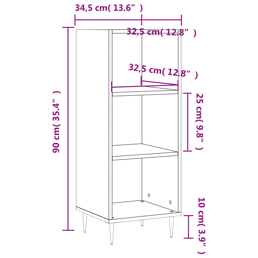 vidaXL Dressoir 34,5x32,5x90 cm bewerkt hout wit