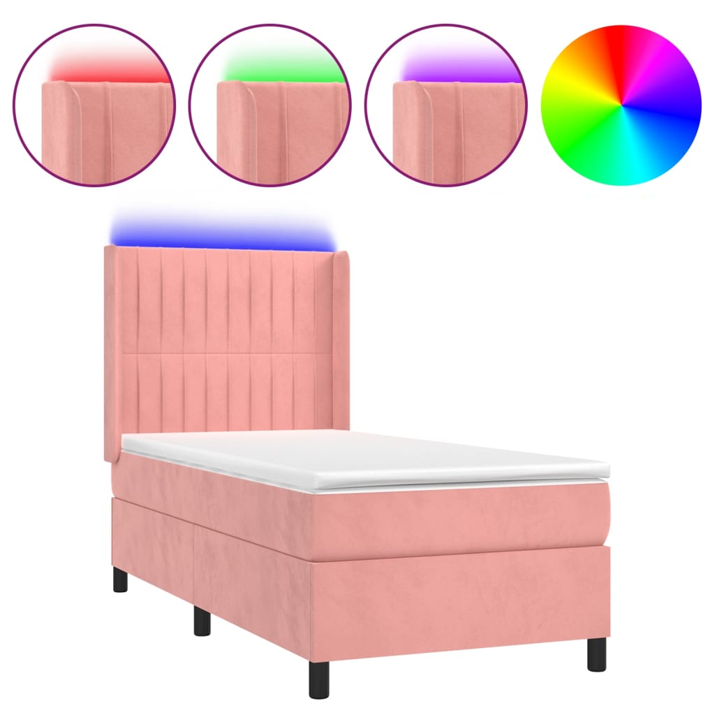 vidaXL Boxspring met matras en LED fluweel roze 100x200 cm