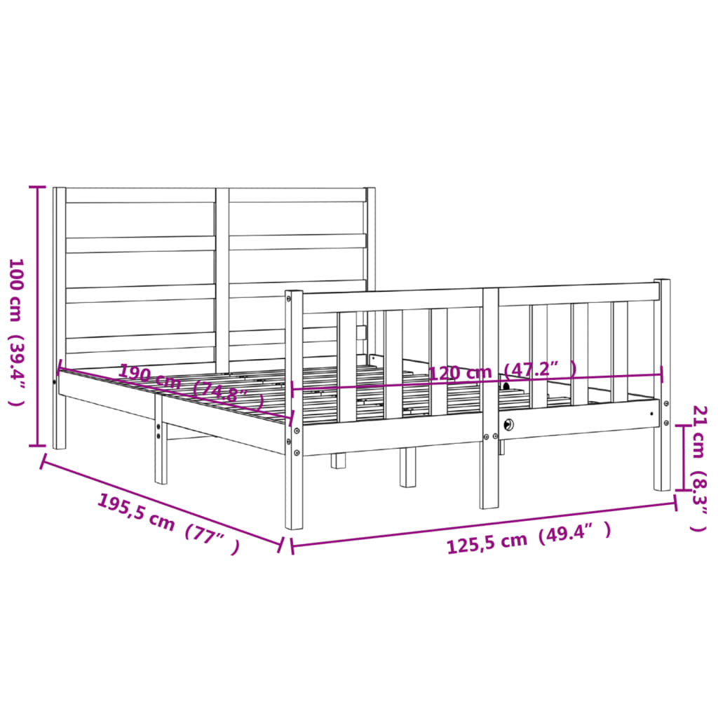 vidaXL Bedframe met hoofdbord massief hout