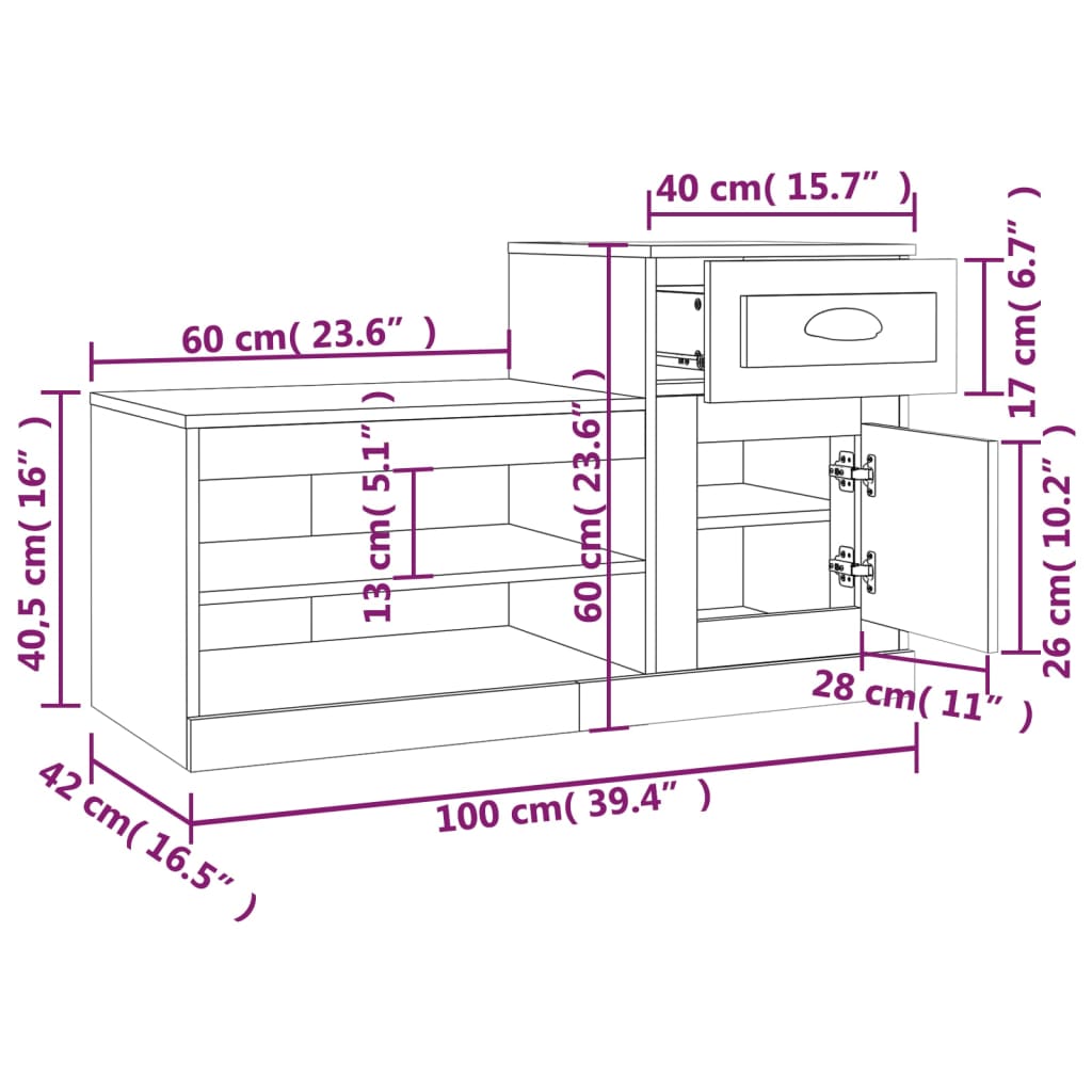 vidaXL Schoenenkast 100x42x60 cm bewerkt hout betongrijs