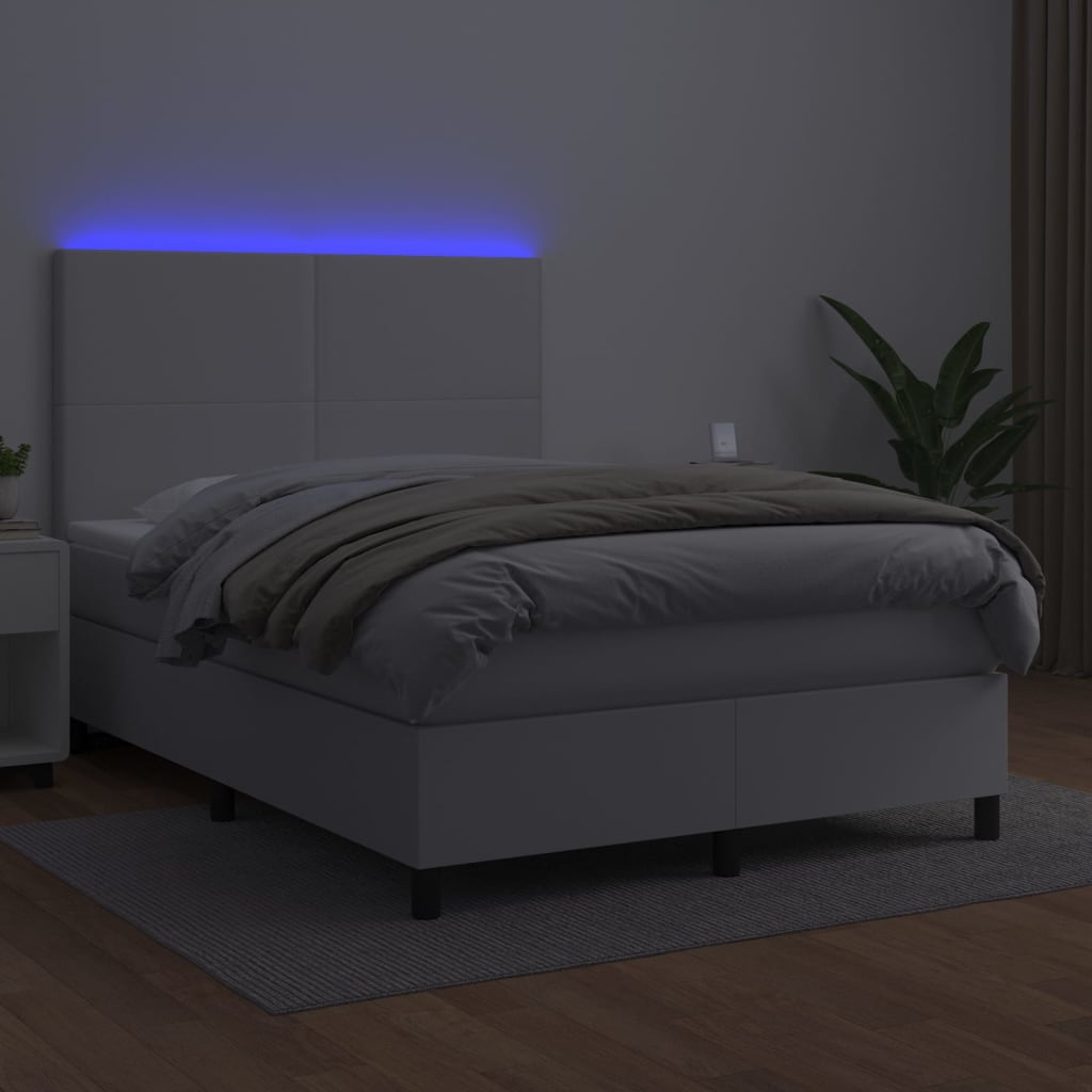 vidaXL Boxspring met matras en LED kunstleer wit 140x200 cm