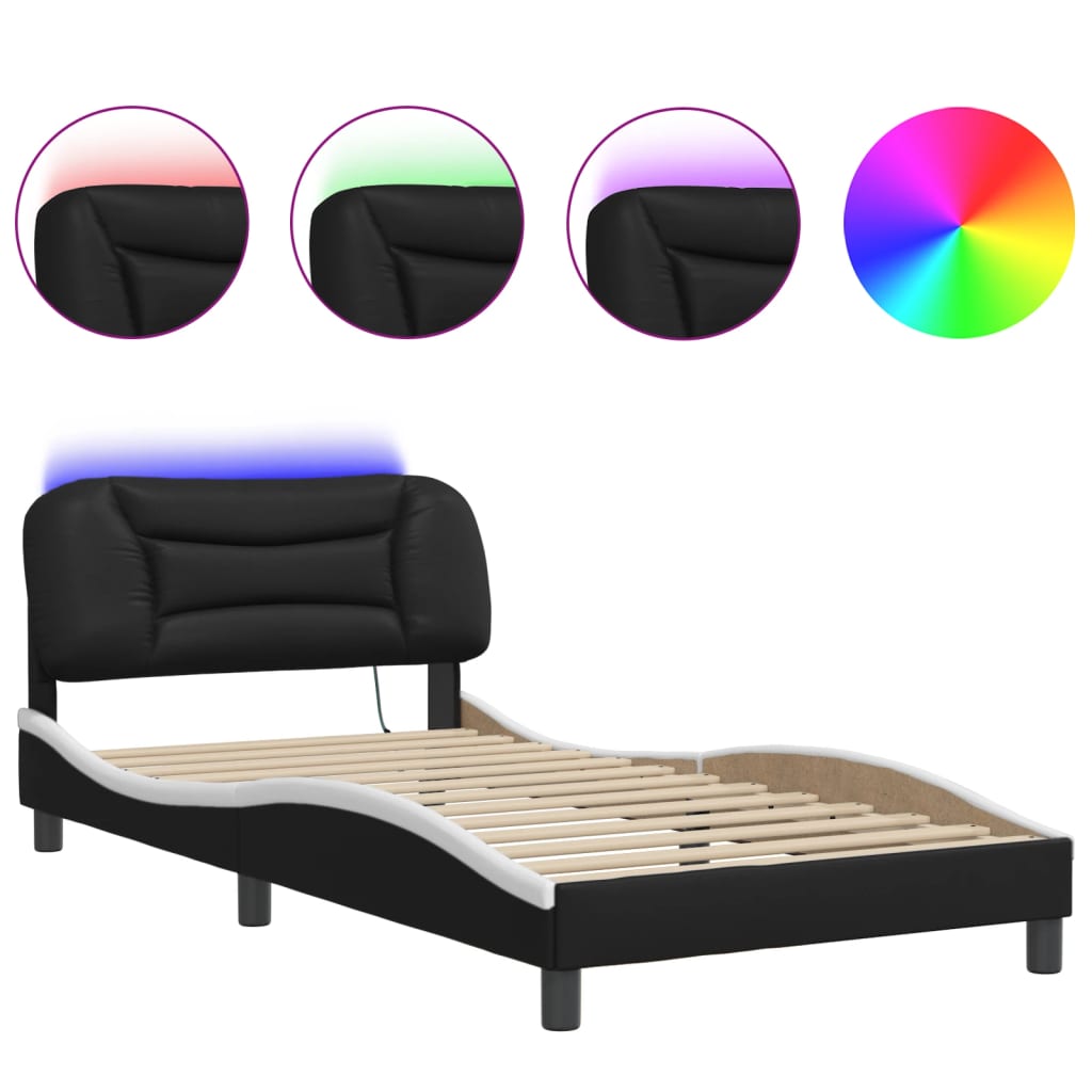 vidaXL Bedframe met LED-verlichting kunstleer zwart en wit 100x200 cm