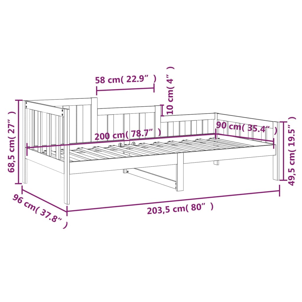 vidaXL Slaapbank 90x200 cm massief grenenhout zwart