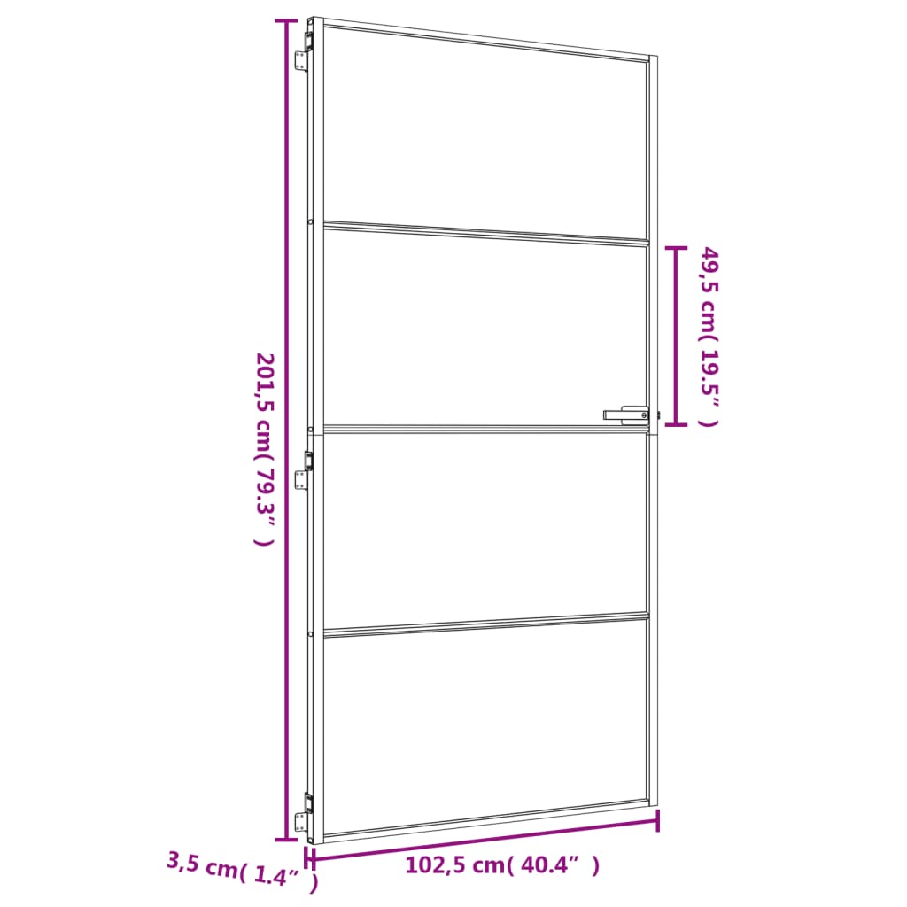 vidaXL Binnendeur smal 102,5x201,5 cm gehard glas en aluminium goud