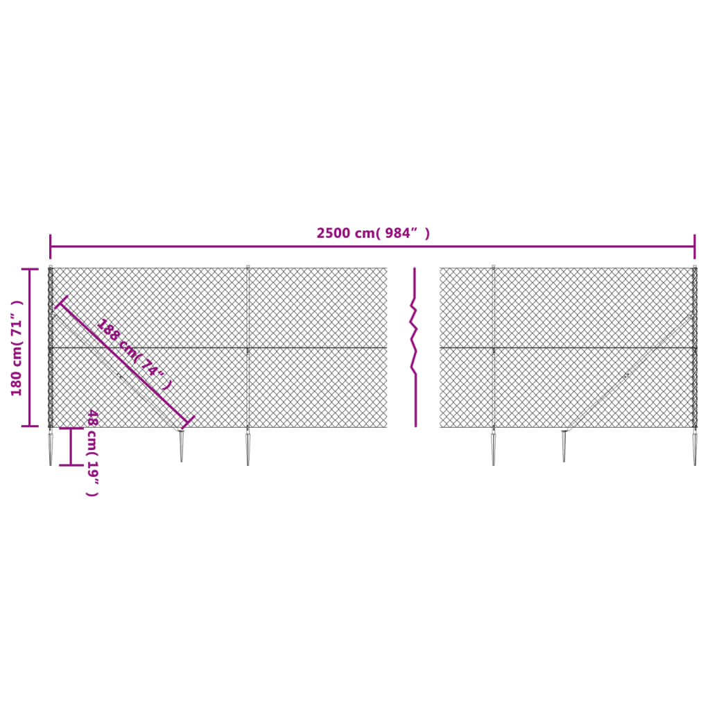 vidaXL Gaashek met grondankers 1,8x25 m zilverkleurig