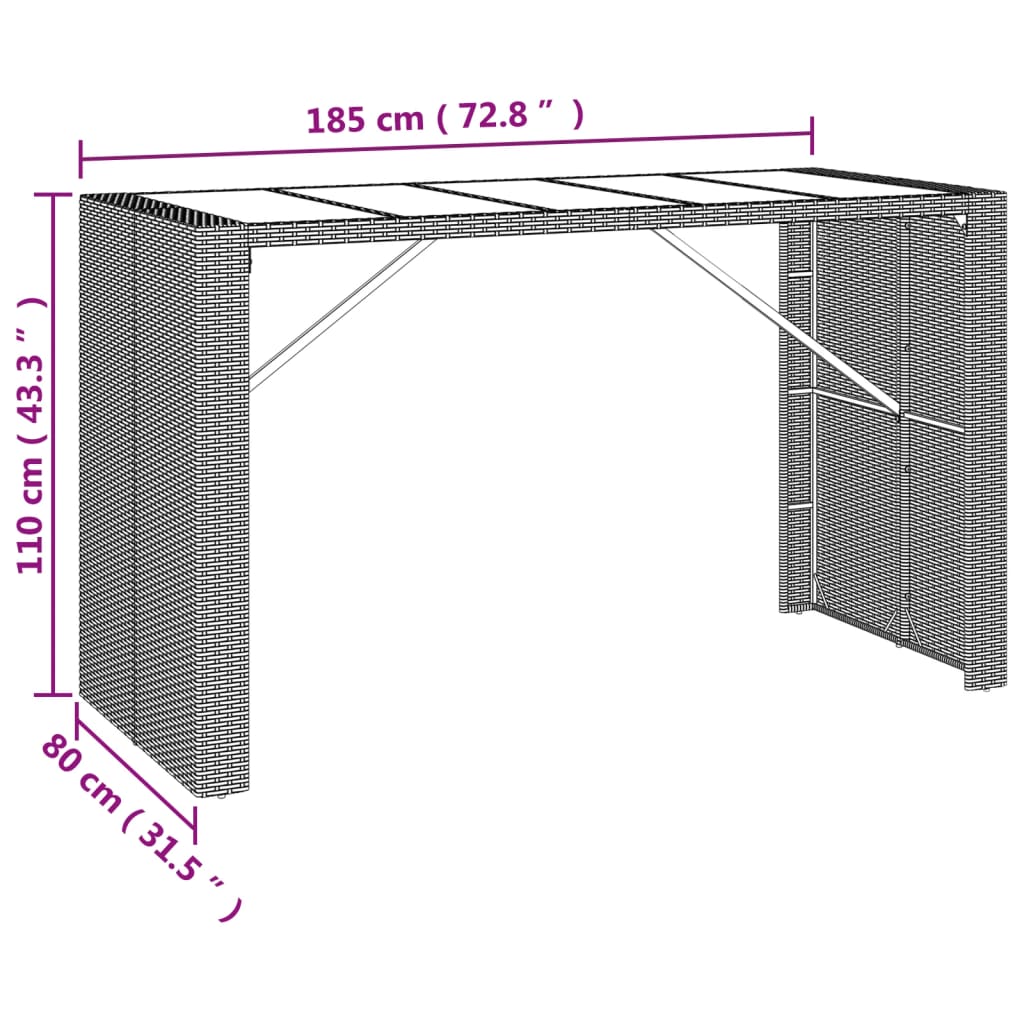 vidaXL 7-delige Tuinbarset met kussens poly rattan grijs