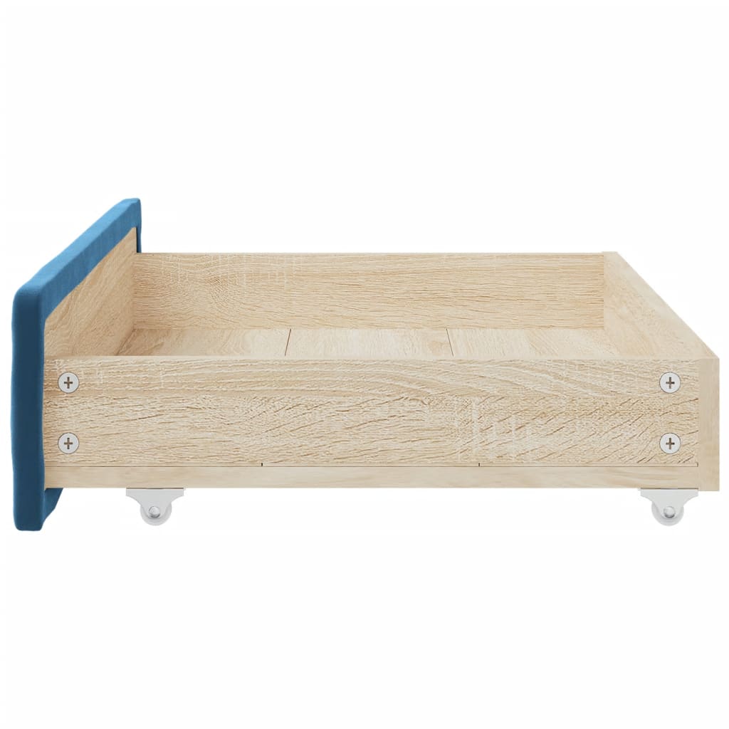 vidaXL Bedlades 2 st bewerkt hout en fluweel blauw