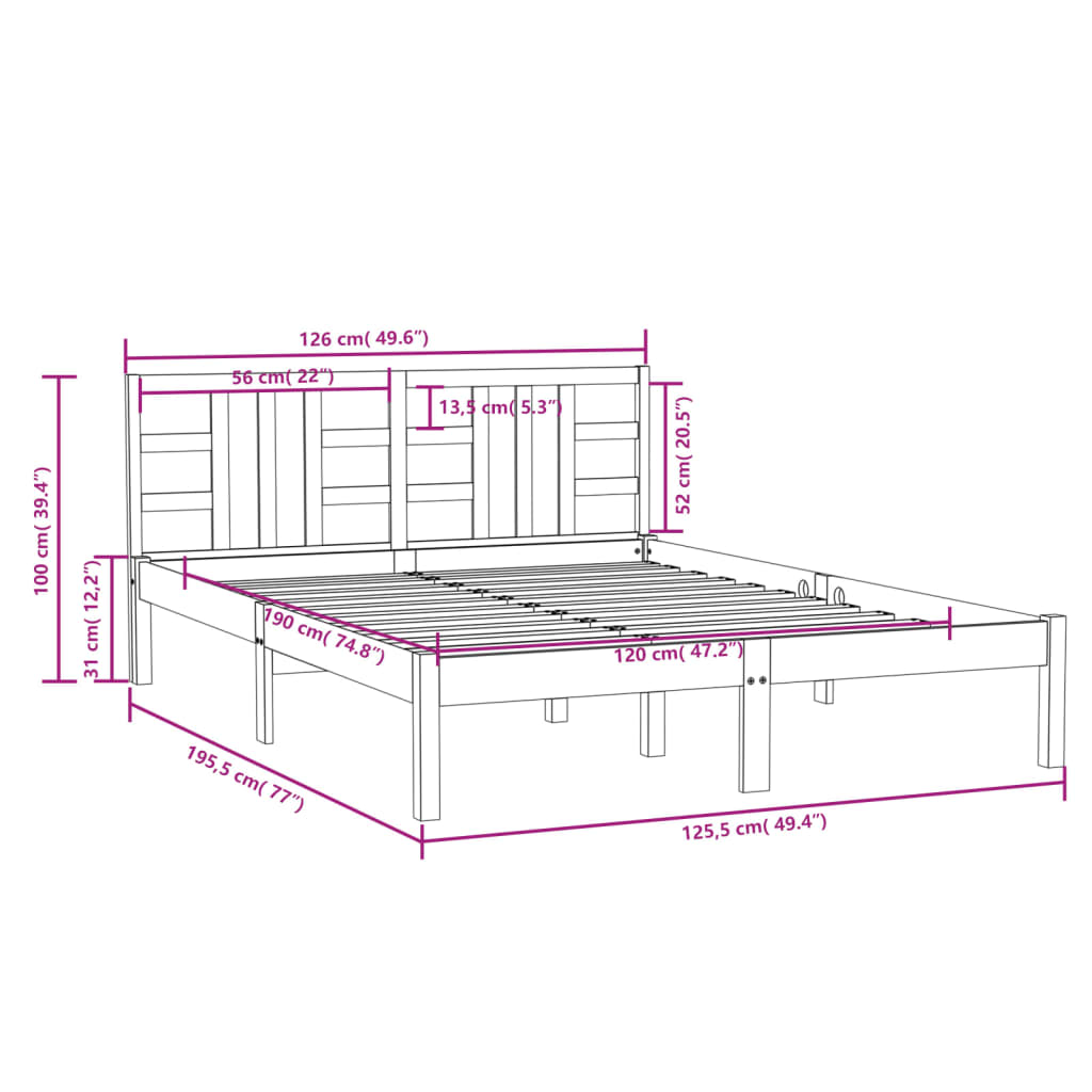 vidaXL Bedframe massief hout 120x190 cm