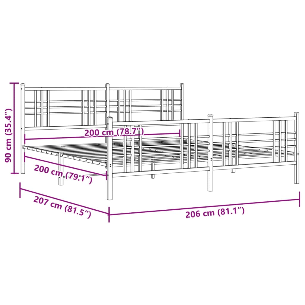 vidaXL Bedframe met hoofd- en voeteneinde metaal wit 200x200 cm