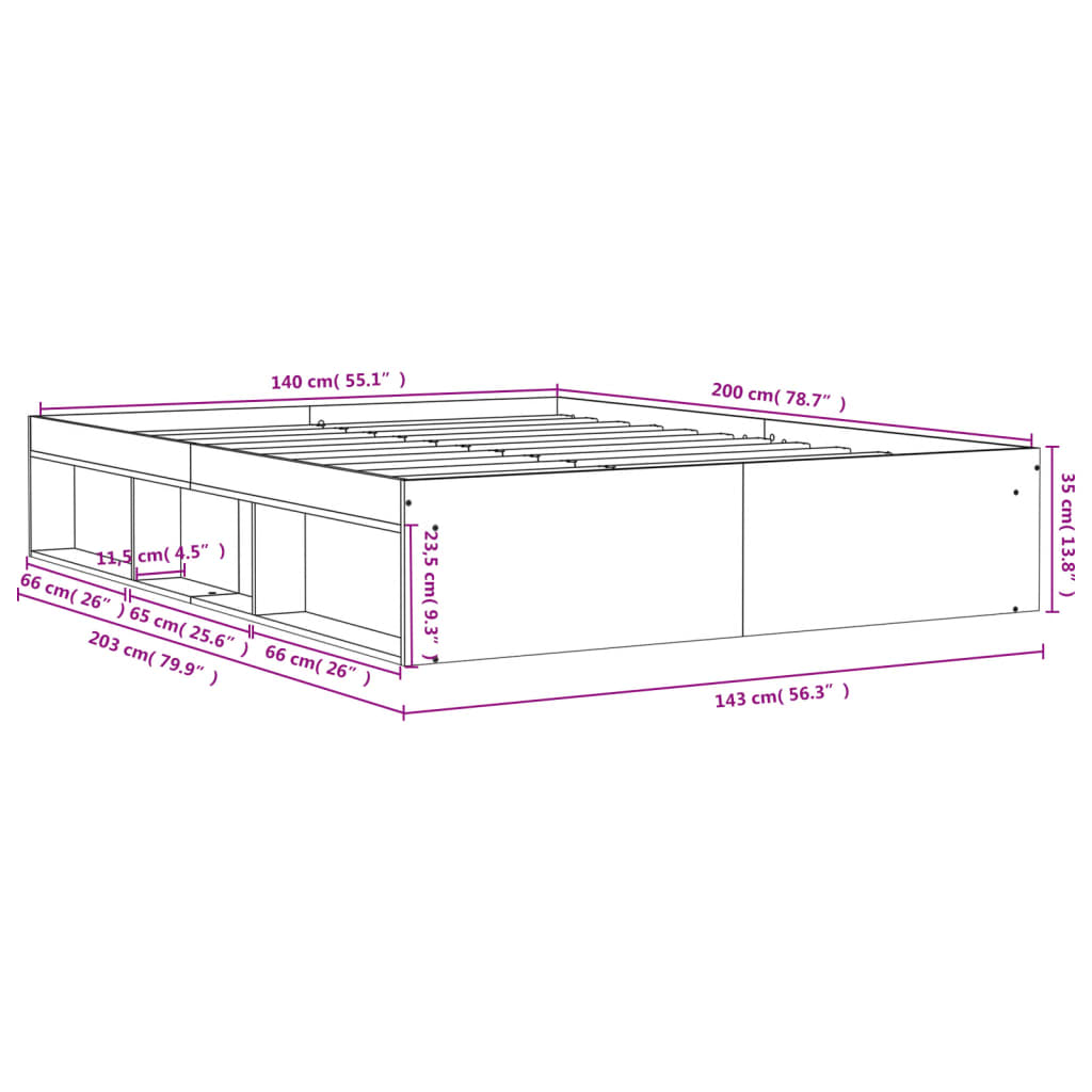 vidaXL Bedframe gerookt eikenkleurig 140x200 cm