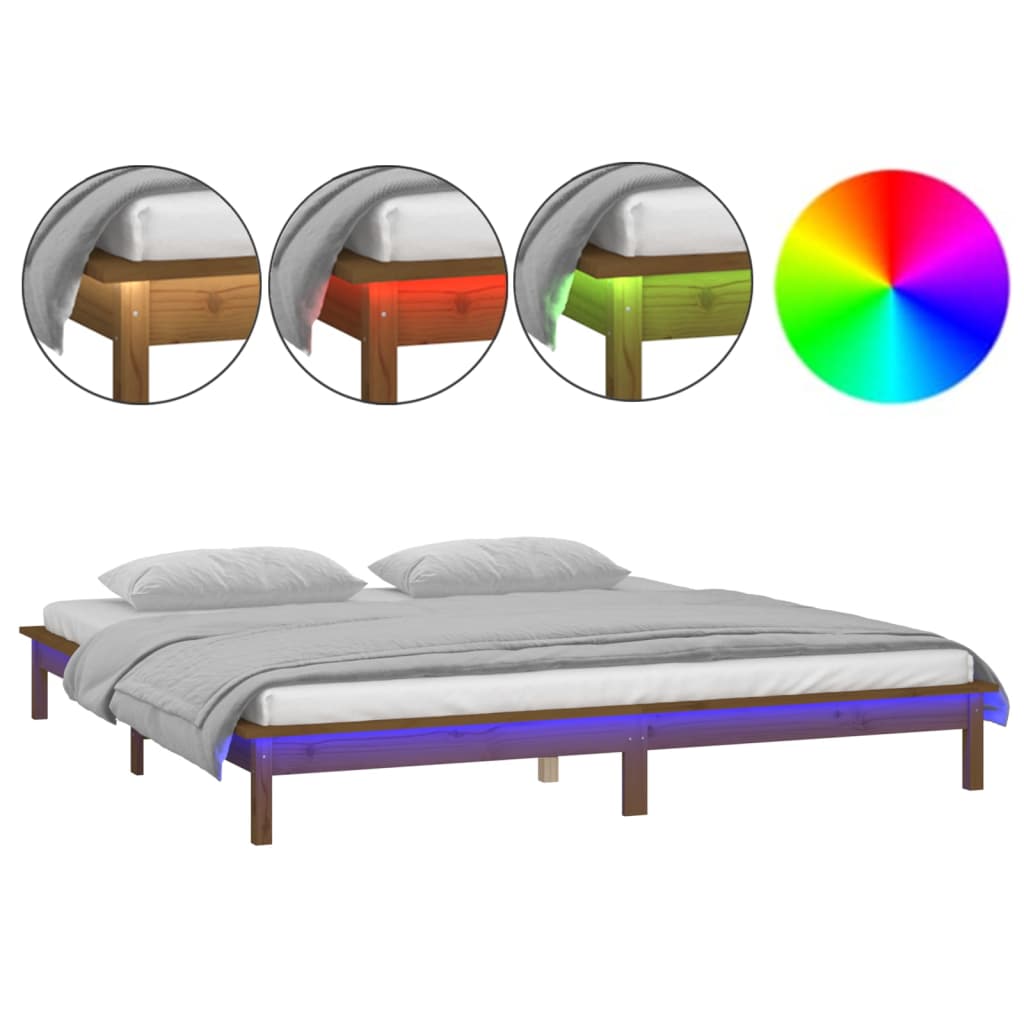 vidaXL Bedframe LED massief hout honingbruin 150x200 cm