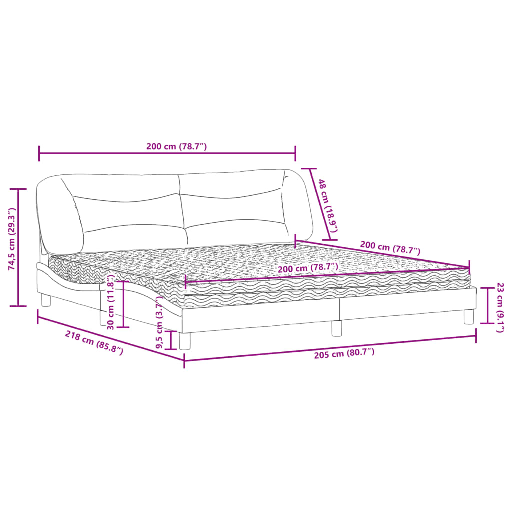 vidaXL Bed met matras stof donkerbruin 200x200 cm