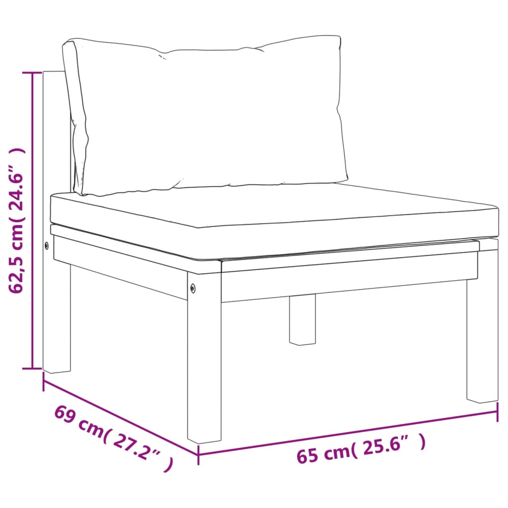 vidaXL 5-delige Loungeset met crèmekleurige kussens massief acaciahout