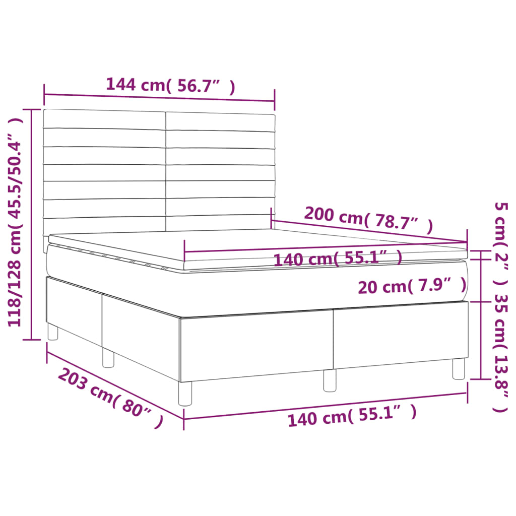 vidaXL Boxspring met matras stof donkergrijs 140x200 cm