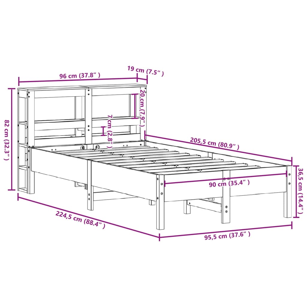 vidaXL Bedframe zonder matras massief grenenhout wit 90x200 cm