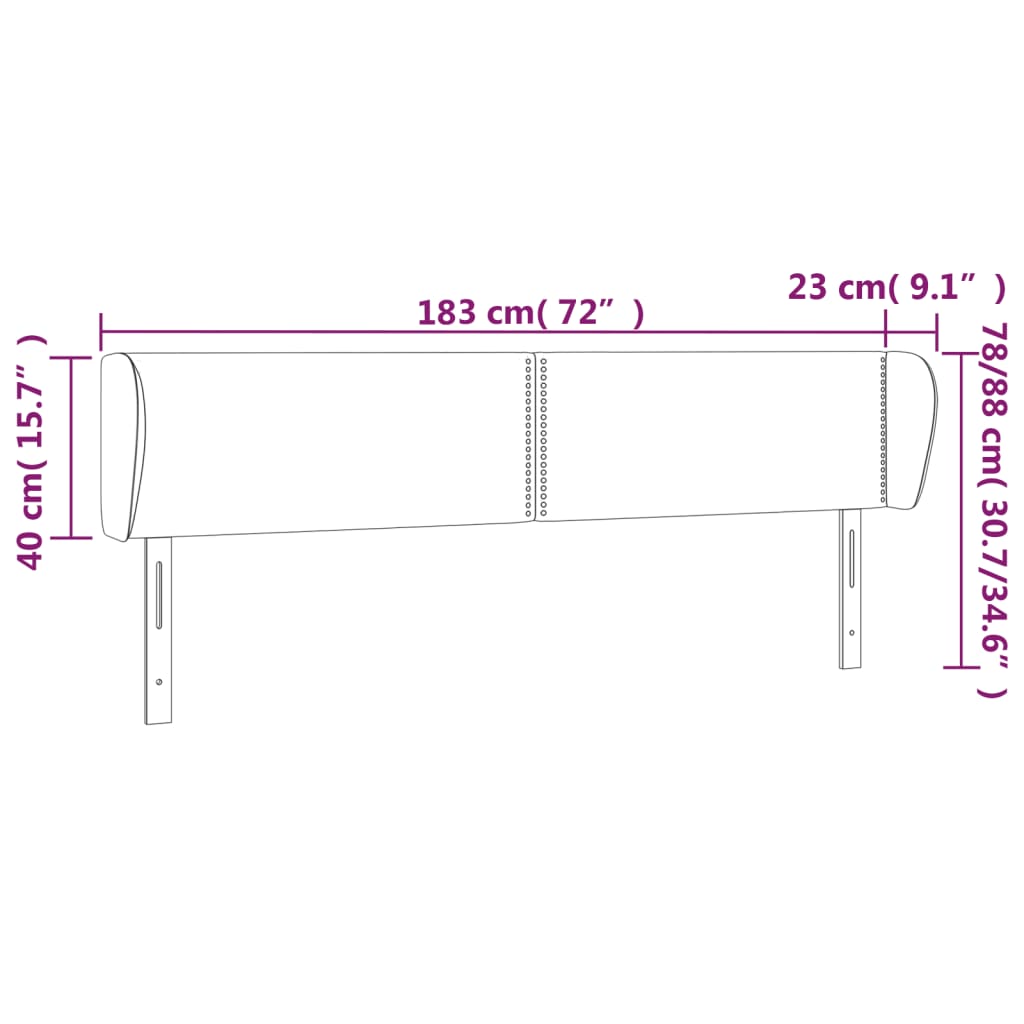 vidaXL Hoofdbord met randen 183x23x78/88 cm fluweel lichtgrijs