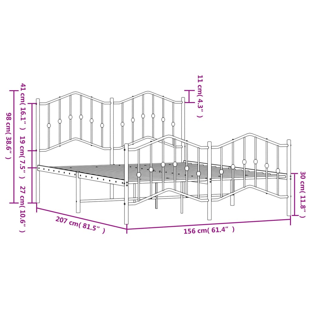 vidaXL Bedframe met hoofd- en voeteneinde metaal zwart 150x200 cm