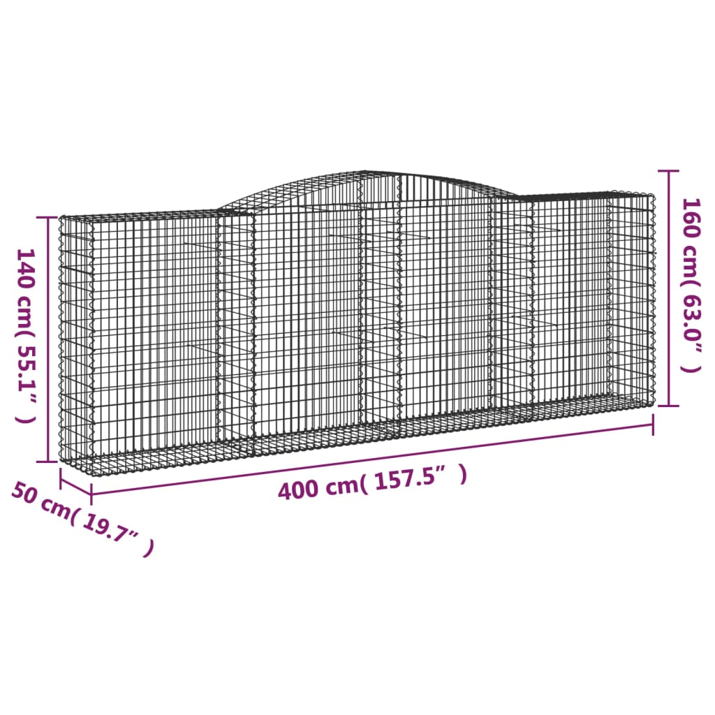 vidaXL Schanskorven 10 st gewelfd 400x50x140/160 cm ijzer