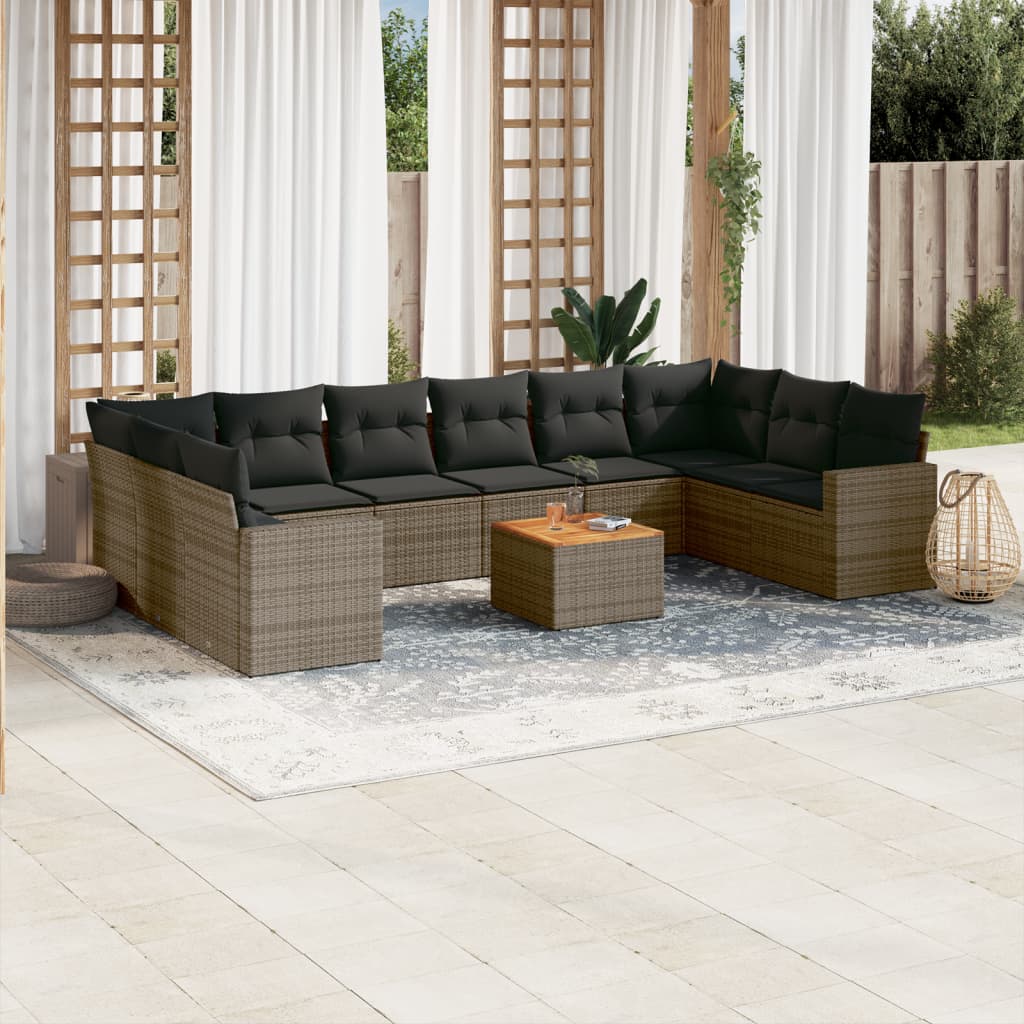 vidaXL 11-delige Loungeset met kussens poly rattan grijs