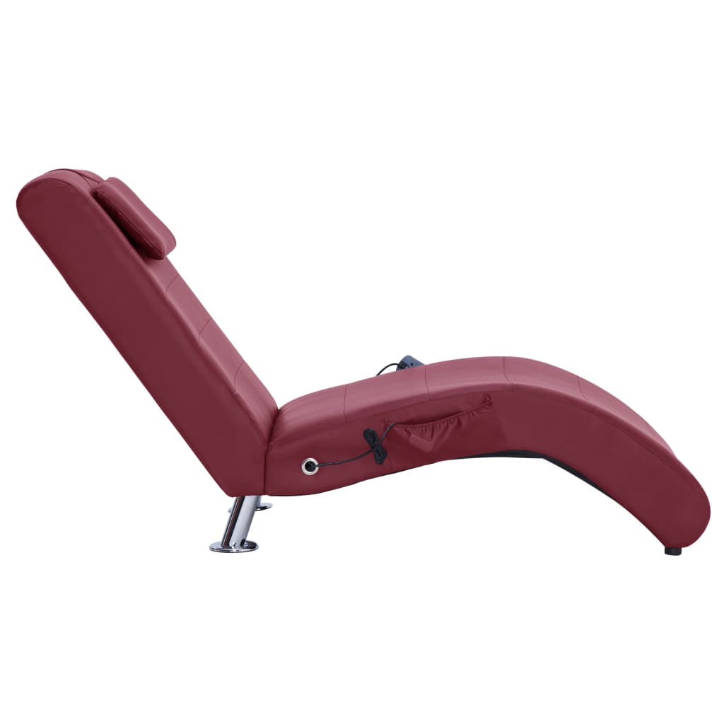 vidaXL Massage chaise longue met kussen kunstleer wijnrood