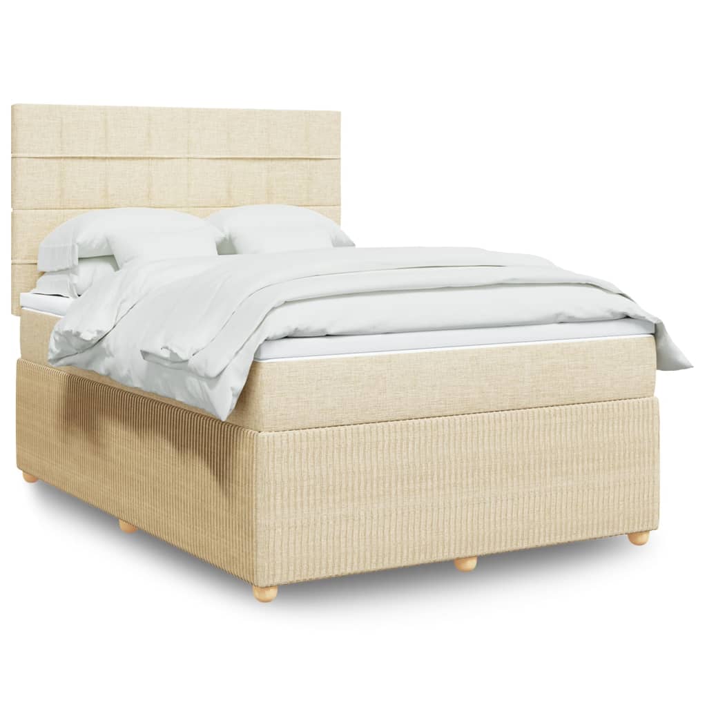 vidaXL Boxspring met matras stof crèmekleurig 140x190 cm