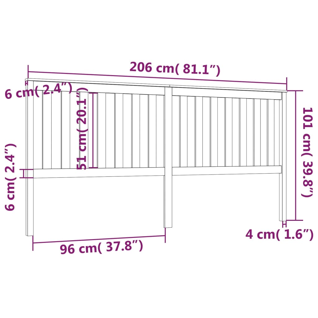 vidaXL Hoofdbord 206x6x101 cm massief grenenhout zwart