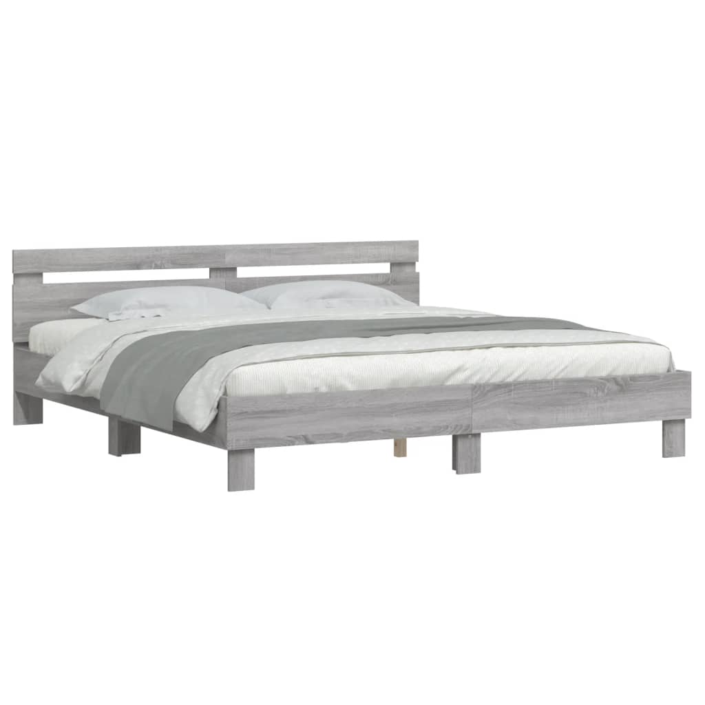 vidaXL Bedframe met hoofdeinde bewerkt hout grijs sonoma 160x200 cm