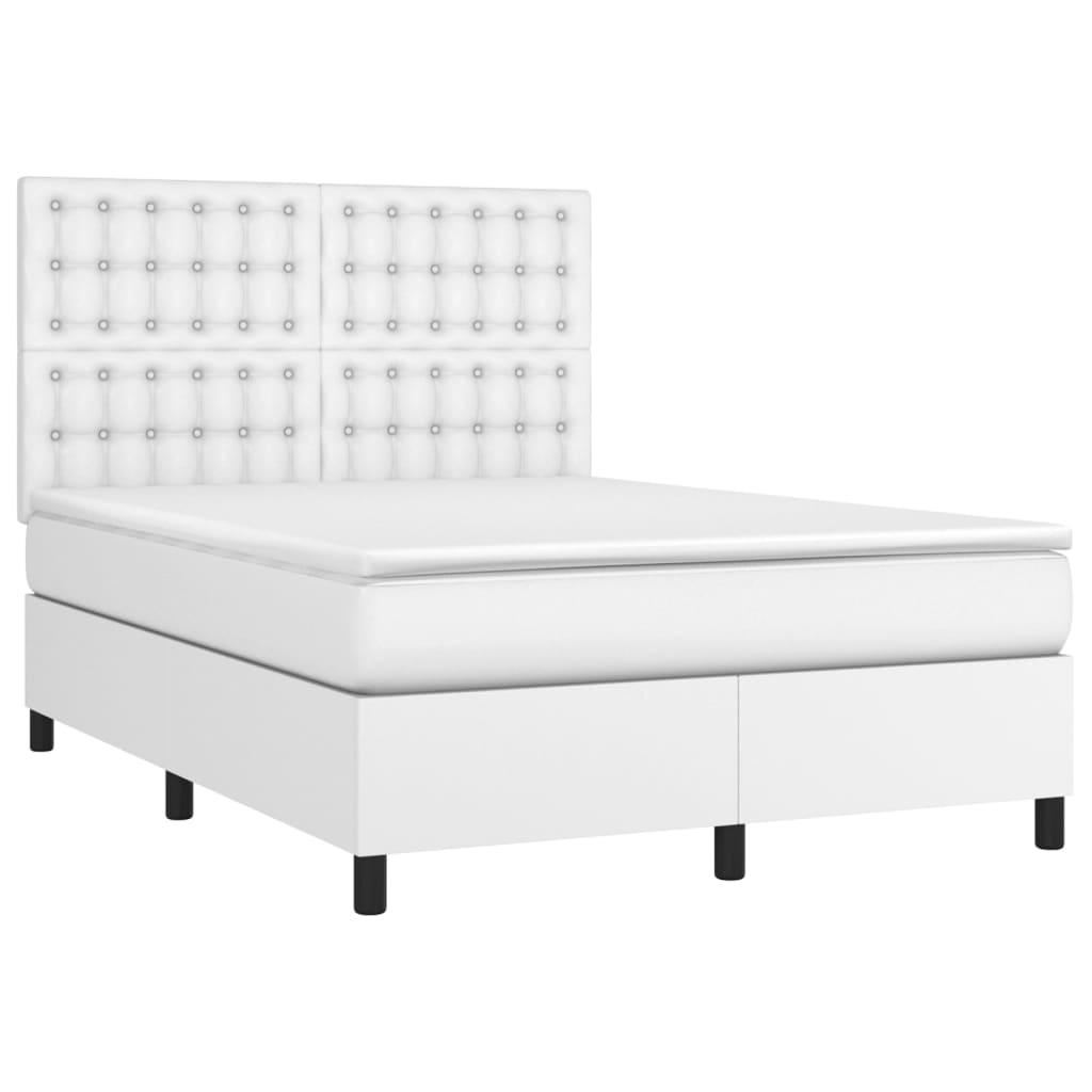 vidaXL Boxspring met matras en LED kunstleer wit 140x200 cm