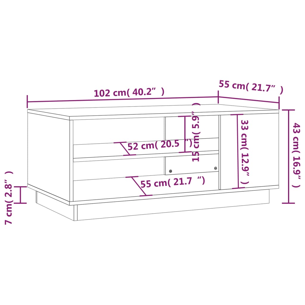 vidaXL Salontafel 102x55x43 cm bewerkt hout zwart