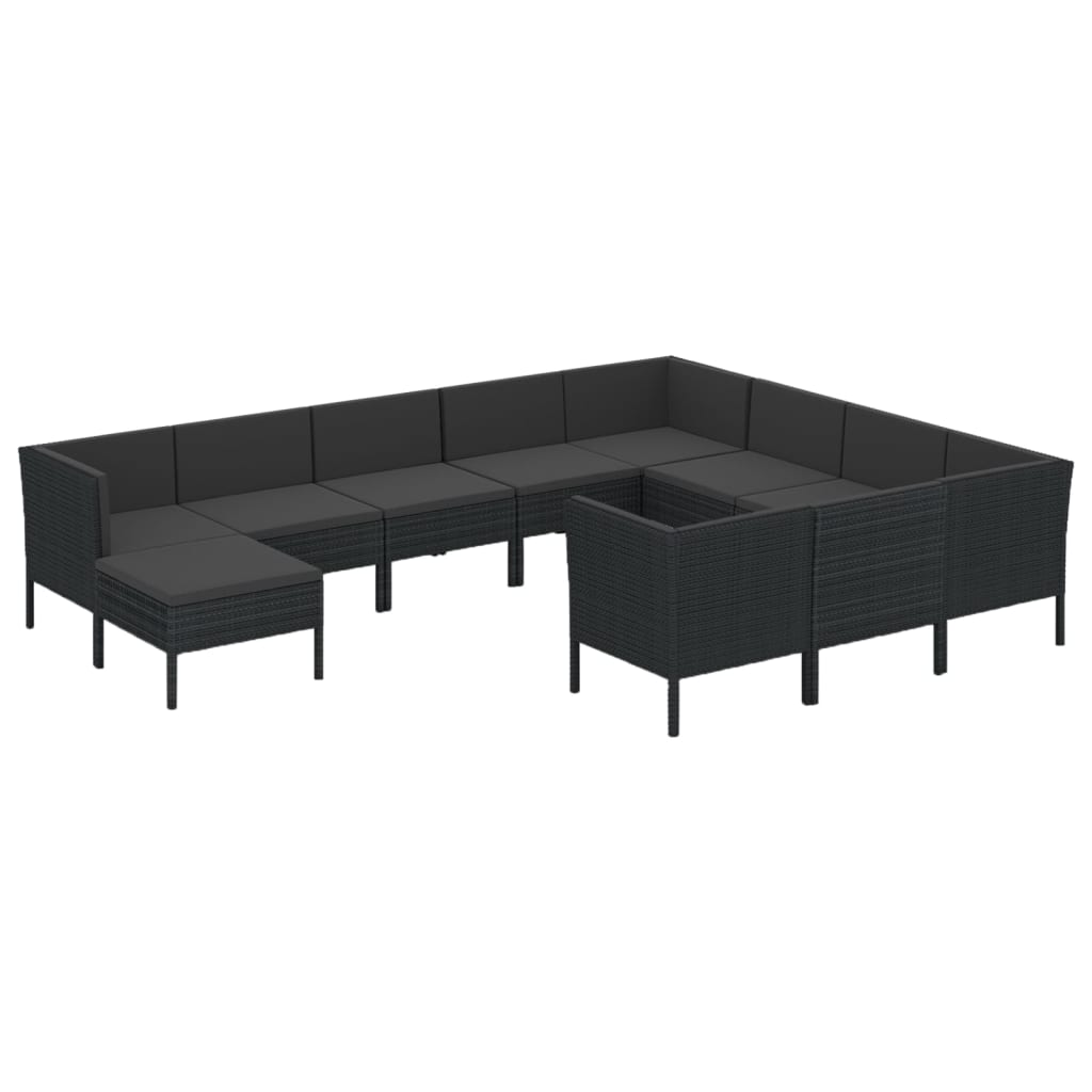 vidaXL 11-delige Loungeset met kussens poly rattan zwart