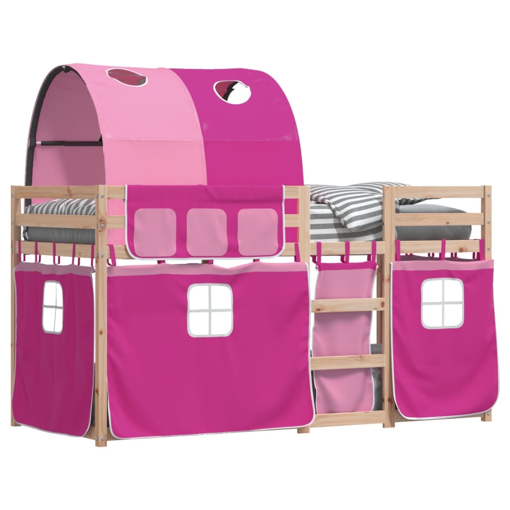 vidaXL Stapelbed met gordijnen 90x190 cm grenenhout roze