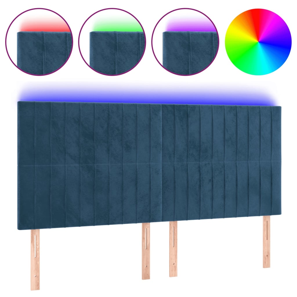 vidaXL Hoofdbord LED 160x5x118/128 cm fluweel donkerblauw