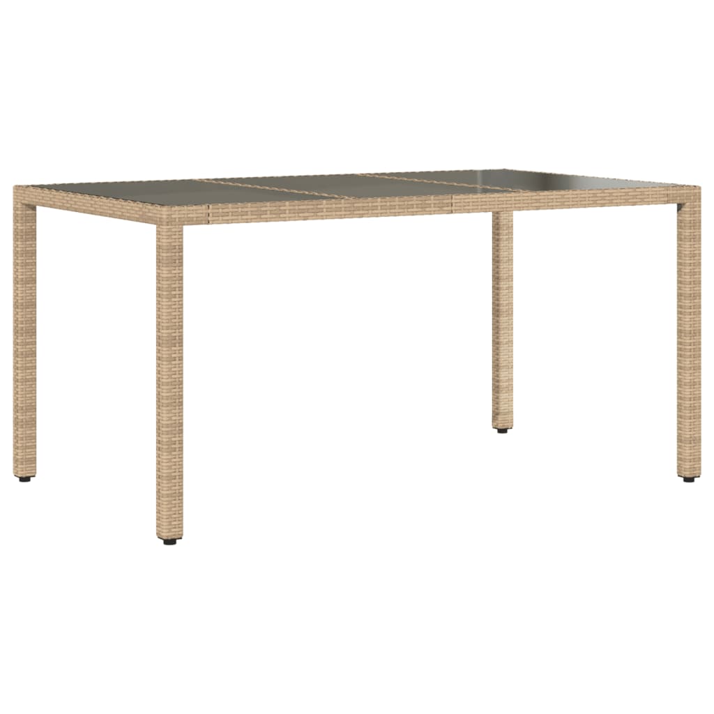 vidaXL Tuintafel met glazen blad 150x90x75 cm poly rattan beige