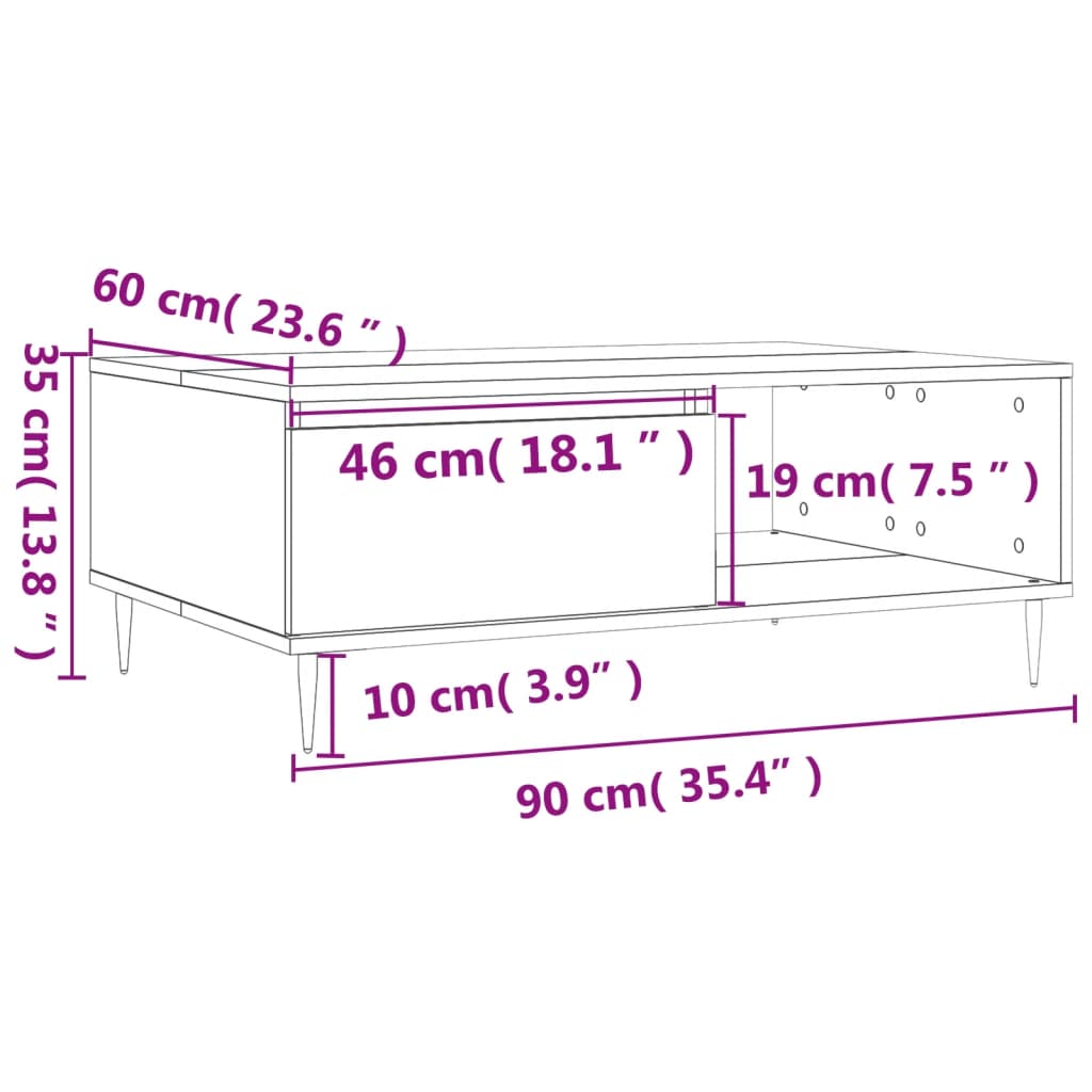 vidaXL Salontafel 90x60x35 cm bewerkt hout hoogglans wit