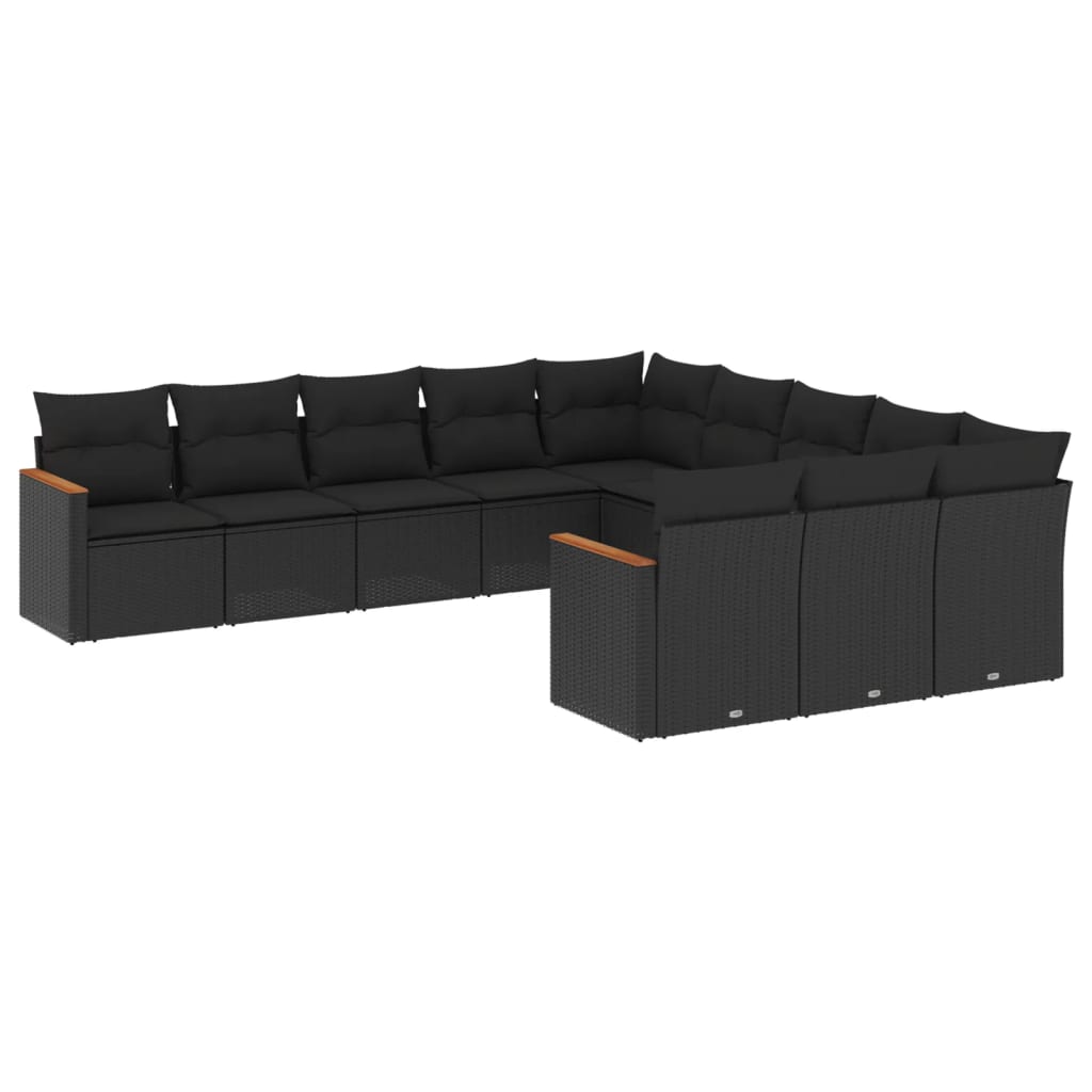 vidaXL 11-delige Loungeset met kussens poly rattan zwart